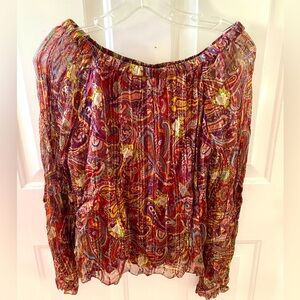 Love Sam Burgundy pleated paisley shimmer off-the-shoulder blouse, new with tag